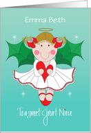 Christmas for Great Niece Angel with Holly Wings and Custom Name card