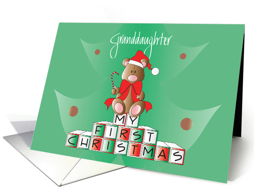 First Christmas for Granddaughter, Bear on Blocks with Santa Hat card