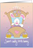 1st Easter Baby, Cuddly Bunny with Cradle, Mobile & Colored Eggs card