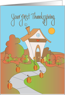 First Thanksgiving, with Fall Colored Cottage with Heart card