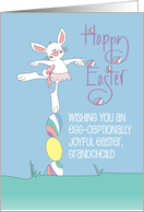 Easter for Grandchild with White Bunny Hunting Eggs on Hand Lettering card