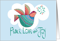 Hand Lettered Christmas Peace Love and Joy Decorated Angel Dove card