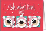 Christmas for Niece Trio of White Polar Bears with Pink Winter Hats card