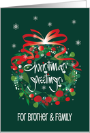 Hand Lettered Christmas for Brother & Family, Wreath with Red Berries card