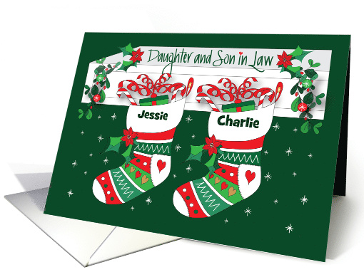 Christmas for Daughter and Husband Stockings with Custom Names card