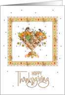 Hand Lettered Thanksgiving Triangular Cornucopia Pumpkins and Vines card