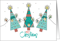 Hand Lettered Christmas From All of Us Tree Trio with Bright Lights card