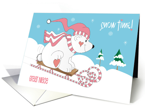 Hand Lettered Christmas Great Niece Snow Time Candy Cane Sledding card