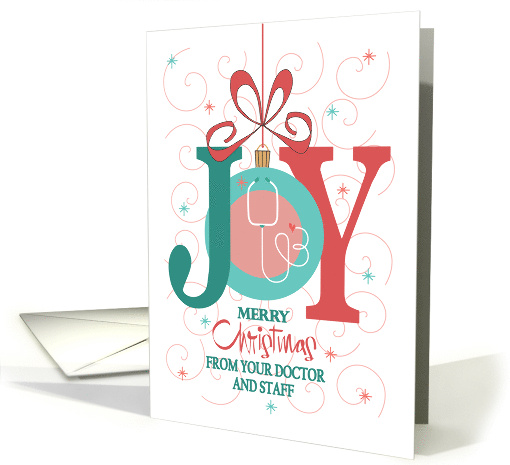 Hand Lettered Christmas Joy From Doctor & Staff, with Stethoscope card