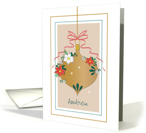 Custom Name Decorated Ornament with Red Bow and Flowers card (1376490)