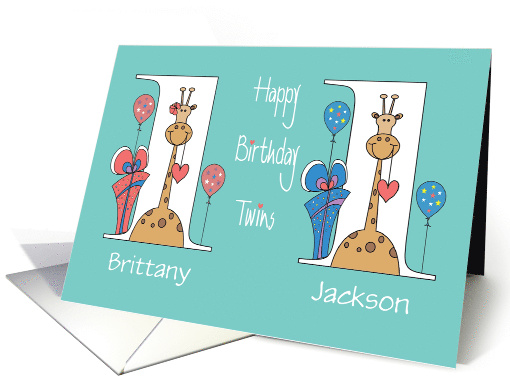 First Birthday for Twins, Boy & Girl with Giraffes,... (1376922)