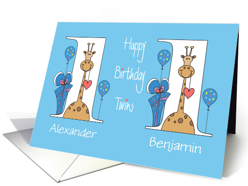 First Birthday for Twins, Two Boys with Giraffes,... (1376924)