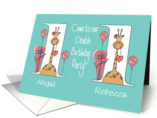 Invitation to 1st Birthday Party for Girl Twins Giraffes... (1376936)