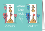 Invitation to 1st Birthday Party for Girl and Boy Twins with Giraffes card