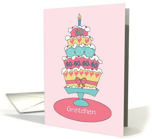 Birthday 60 Year Old Personalized Name Stacked Cake card (1378352)