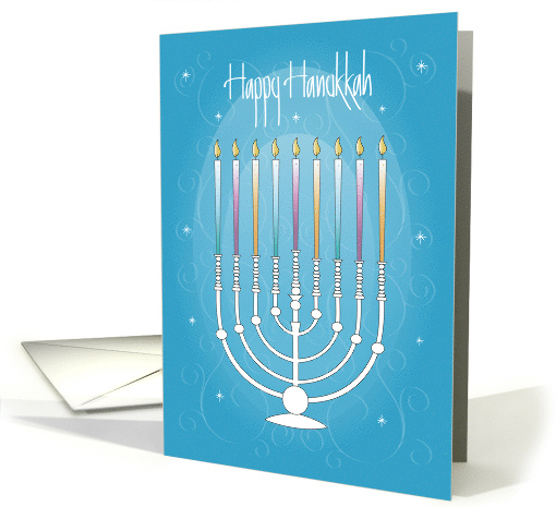 Hand Lettered Business Hanukkah with White Menorah and... (1378406)