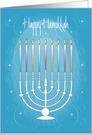 Hand Lettered Business Hanukkah with White Menorah and Tall Candles card