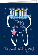 Hand Lettered Dental Hygienist Birthday Tooth with Candles and Flowers card