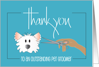 Hand Lettered Thank you to Pet Groomer Hand Scissors and Small Dog card