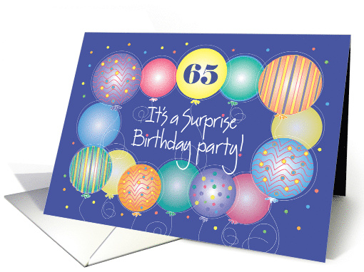 Surprise Birthday Party for 65 Year Old with Balloon Border card