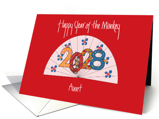 Chinese New Year 2028 for Aunt, Year of Monkey with Fan card (1383638)