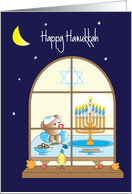 Hanukkah for Kids, Window Scene with Boy, Menorah & Dreidel card