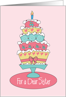 Birthday for Sister, Stacked, Floral and Ribboned Cake card