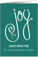Hand Lettered Christmas Joy from Doctor, Stethoscope & Custom Name card