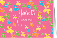 Birthday for 13 Year Old Girl, Custom Name with Bright Flowers card