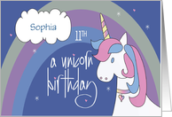 Birthday for 11 Year Old, White Magical Unicorn with Custom Name card