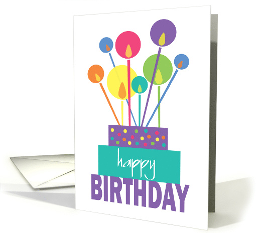 Hand Lettered Birthday Celebration Stacked Cake & Bright Candles card