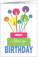 Birthday with Custom Name, Celebrate Cake & Long Thin Candles card