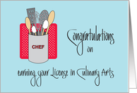 Congratulations for Earning Culinary Arts License, Cooking Items card