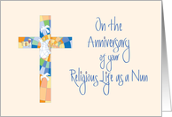 Anniversary of Religious Life of Nun, Stained Glass Cross card