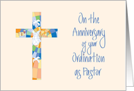 Anniversary of Ordination of Pastor, Stained Glass Cross card