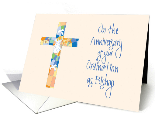 Anniversary of Ordination of Bishop, Stained Glass Cross card