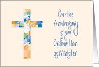 Anniversary of Ordination of Minister, Stained Glass Cross card