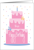 Birthday with Layered Pink Square Cake, Custom Name & Candle card