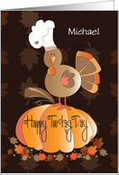 Thanksgiving with Custom Name Happy Turkey Day with Chef Turkey card