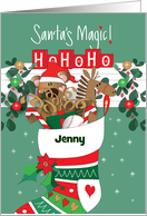 Christmas Santa’s Magic Stocking with Hearts, Treats and Custom Name card