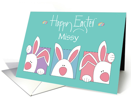 Hand Lettered Easter Peeking White Bunnies with Custom... (1390252)