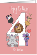 Birthday for 4 Year Old Girl with Custom Name & Zoo Animals card