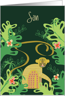 Hand Lettered 2028 Chinese Year of the Monkey for Son with Monkey card