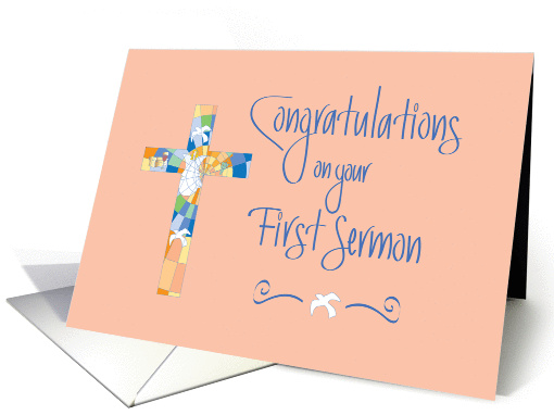 First Sermon Congratulations, Stained Glass Cross on Peach card