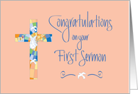 First Sermon Congratulations, Stained Glass Cross on Peach card