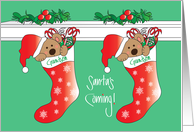 Christmas for Twin Grandsons, Santa’s Coming Two Bears card