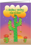 Hand Lettered Christmas Greetings from the Desert Ornaments on Cactus card