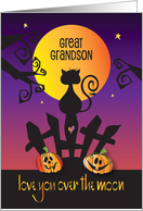 Halloween Great Grandson Love You Over the Moon with Cat Silhouette card