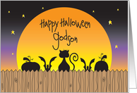Halloween for Godson, Cat and Pumpkin Silhouettes on Fence card