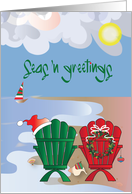 Christmas from Beach Seas ’N Greetings Two Chairs with Hat along Waves card